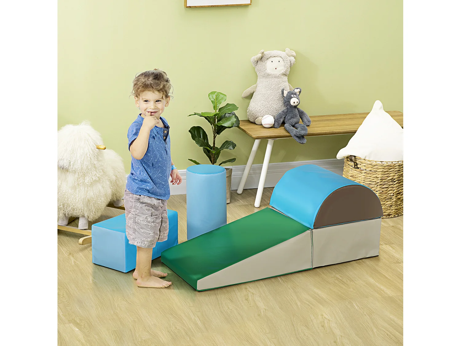 5 blocs de construction en mousse XL - modules de motricité - certifiés normes EN71-1-2-3 - mousse EPE revêtement PU gris bleu vert