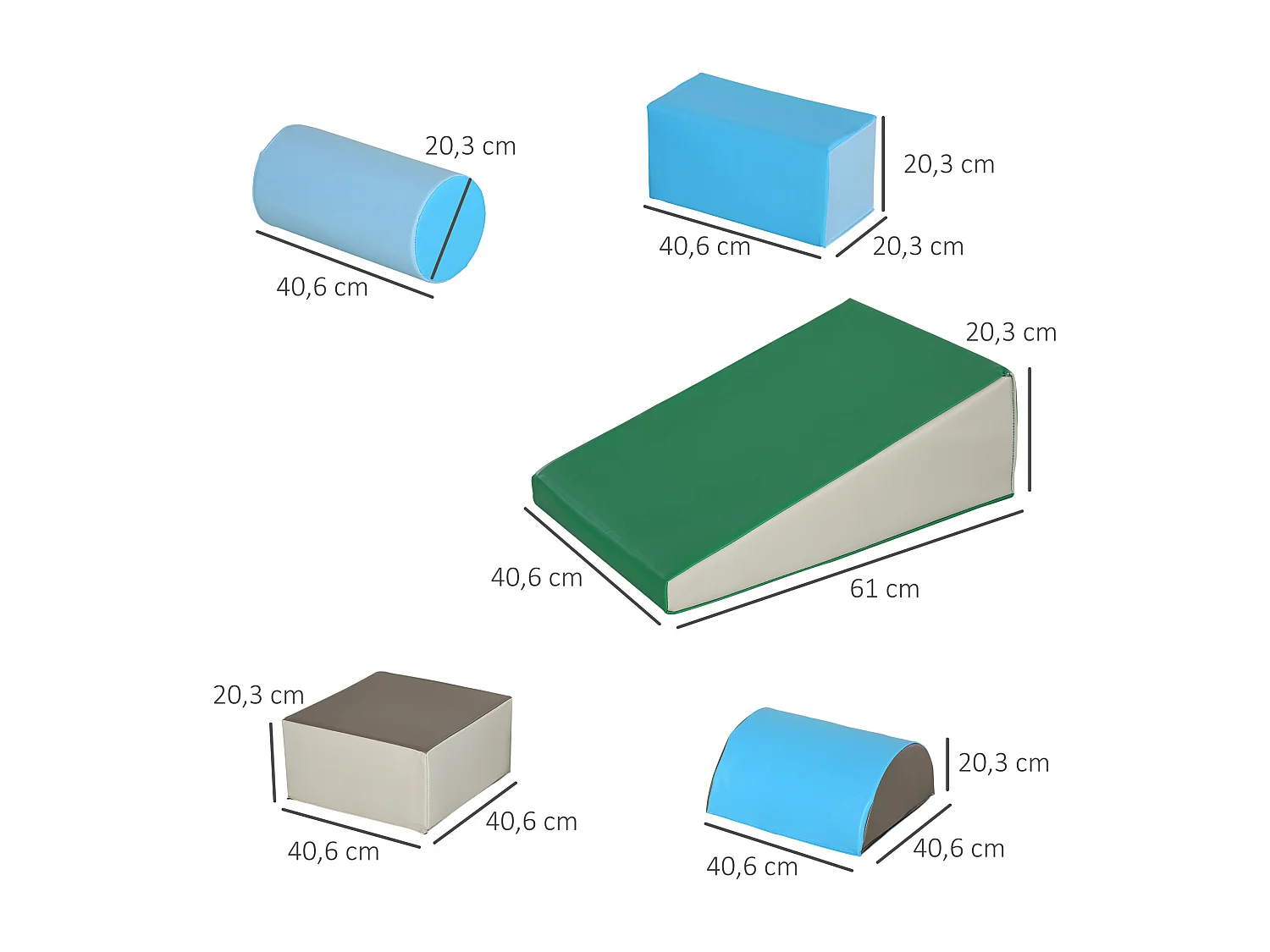 5 blocs de construction en mousse XL - modules de motricité - certifiés normes EN71-1-2-3 - mousse EPE revêtement PU gris bleu vert