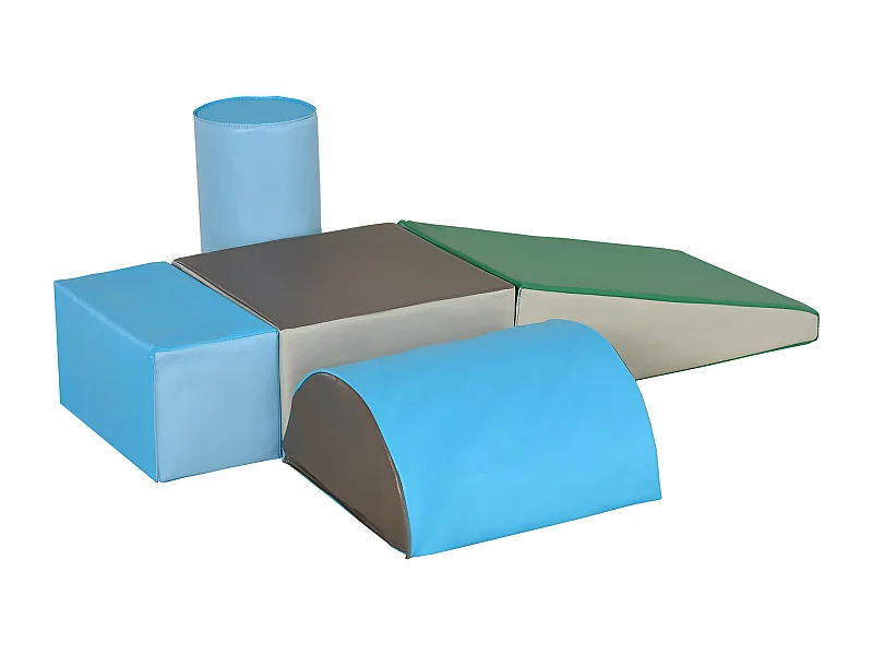 5 blocs de construction en mousse XL - modules de motricité - certifiés normes EN71-1-2-3 - mousse EPE revêtement PU gris bleu vert