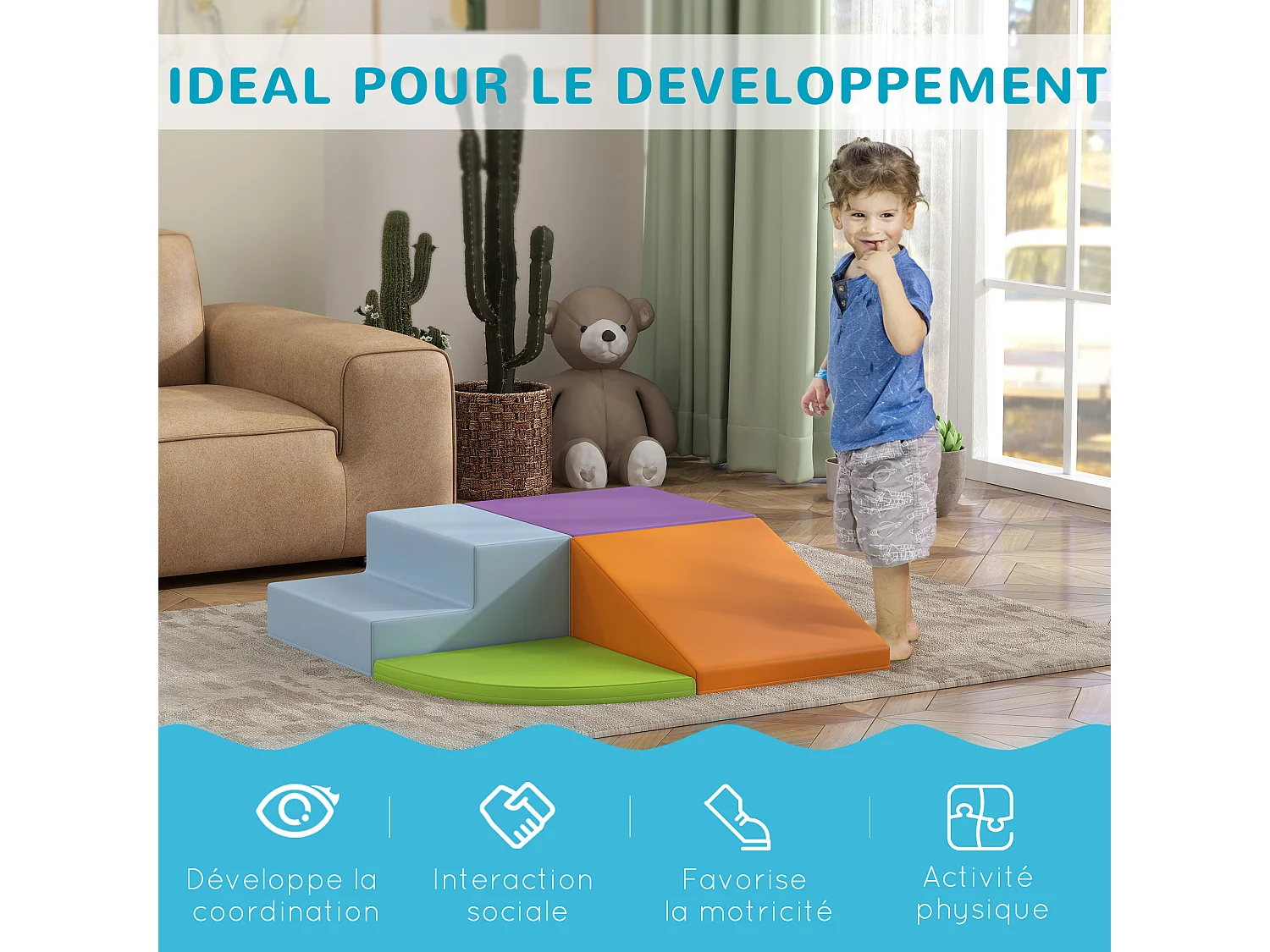 4 blocs de construction en mousse XL - modules de motricité - certifiés normes EN71-1-2-3 - mousse EPE revêtement PU orange