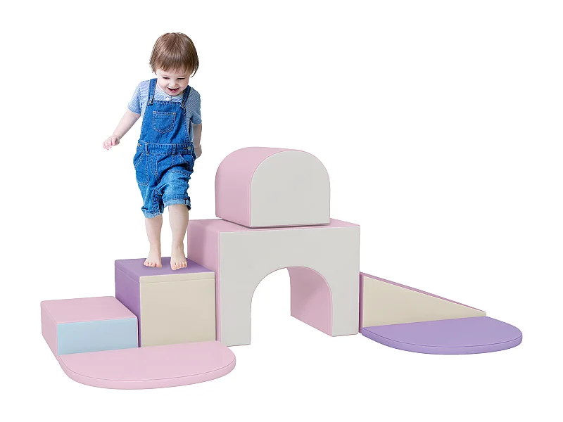 7 blocs de construction en mousse XL - modules de motricité - normes EN71-1-2-3 - mousse EPE revêtement PU mauve rose