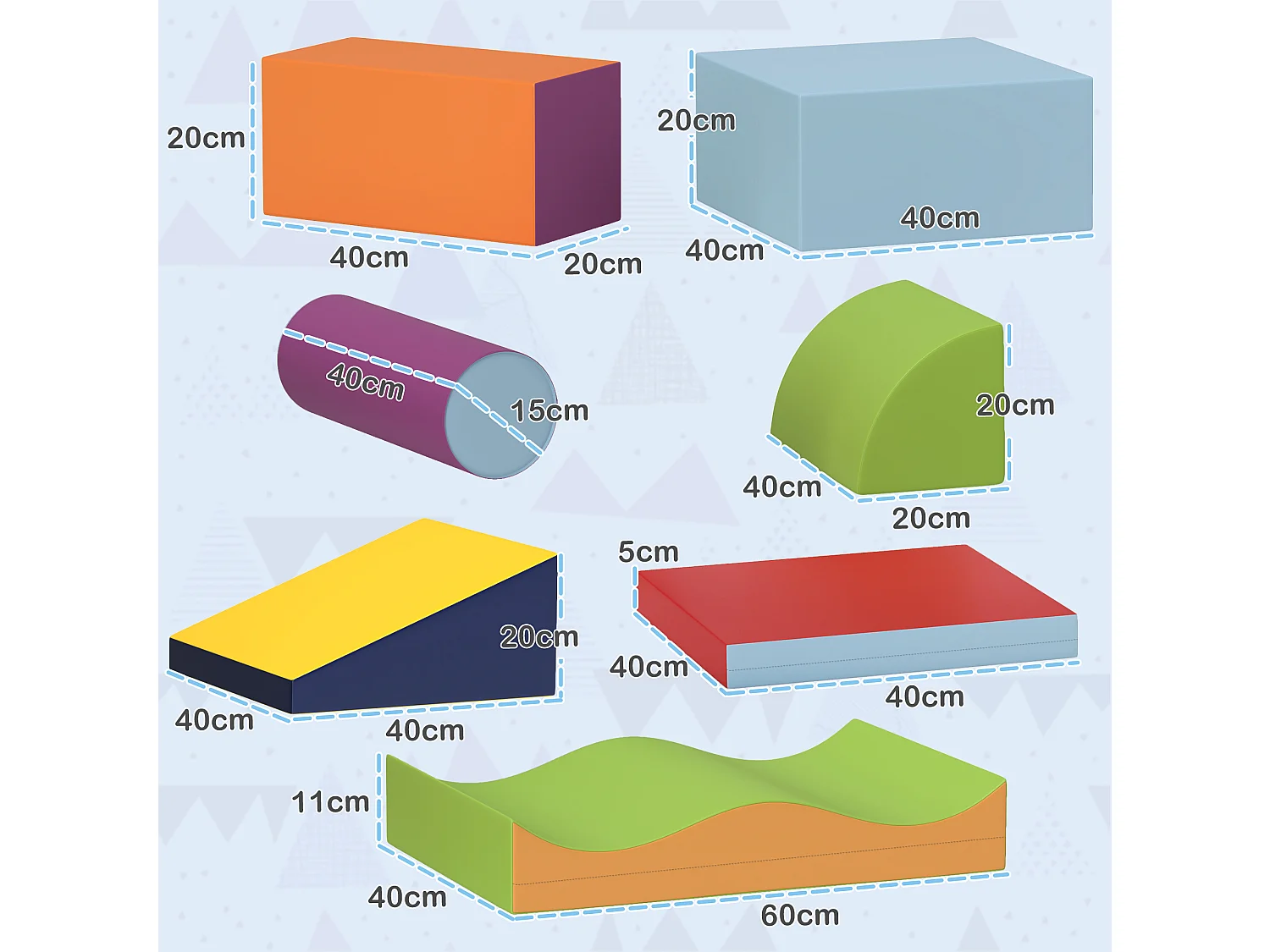 7 blocs de construction en mousse XXL - modules de motricité - certifiés normes EN71-1-2-3 - mousse EPE revêtement PU multicolore
