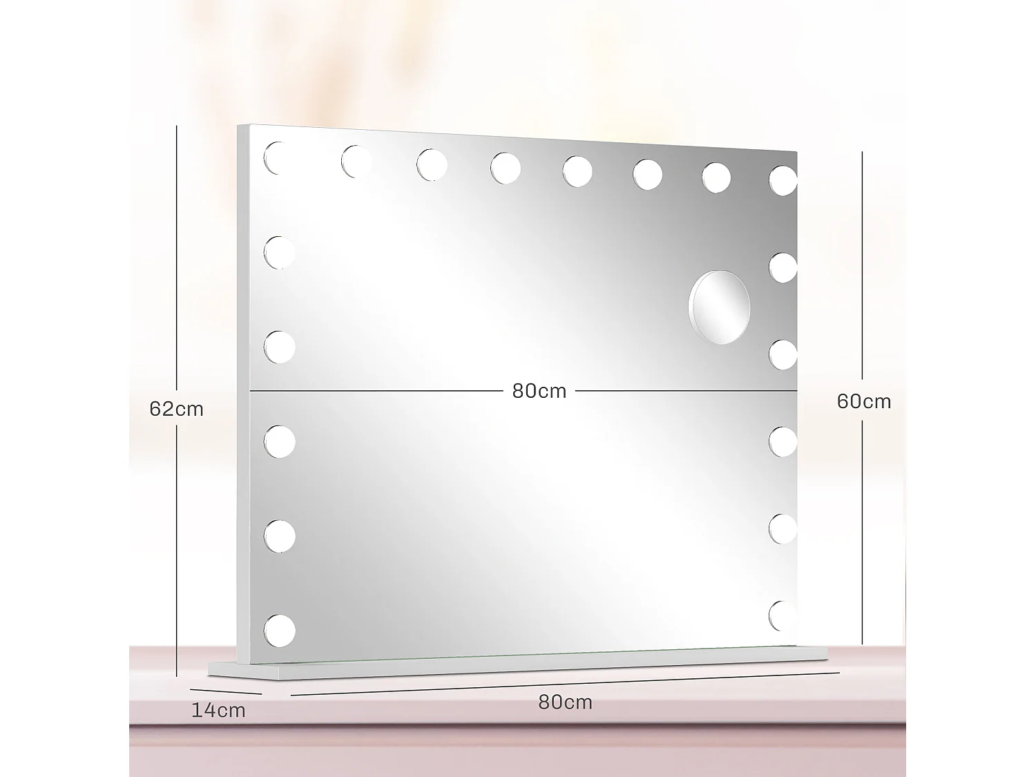 Miroir maquillage Hollywood lumineux LED intensité réglable grossissant charge USB support blanc