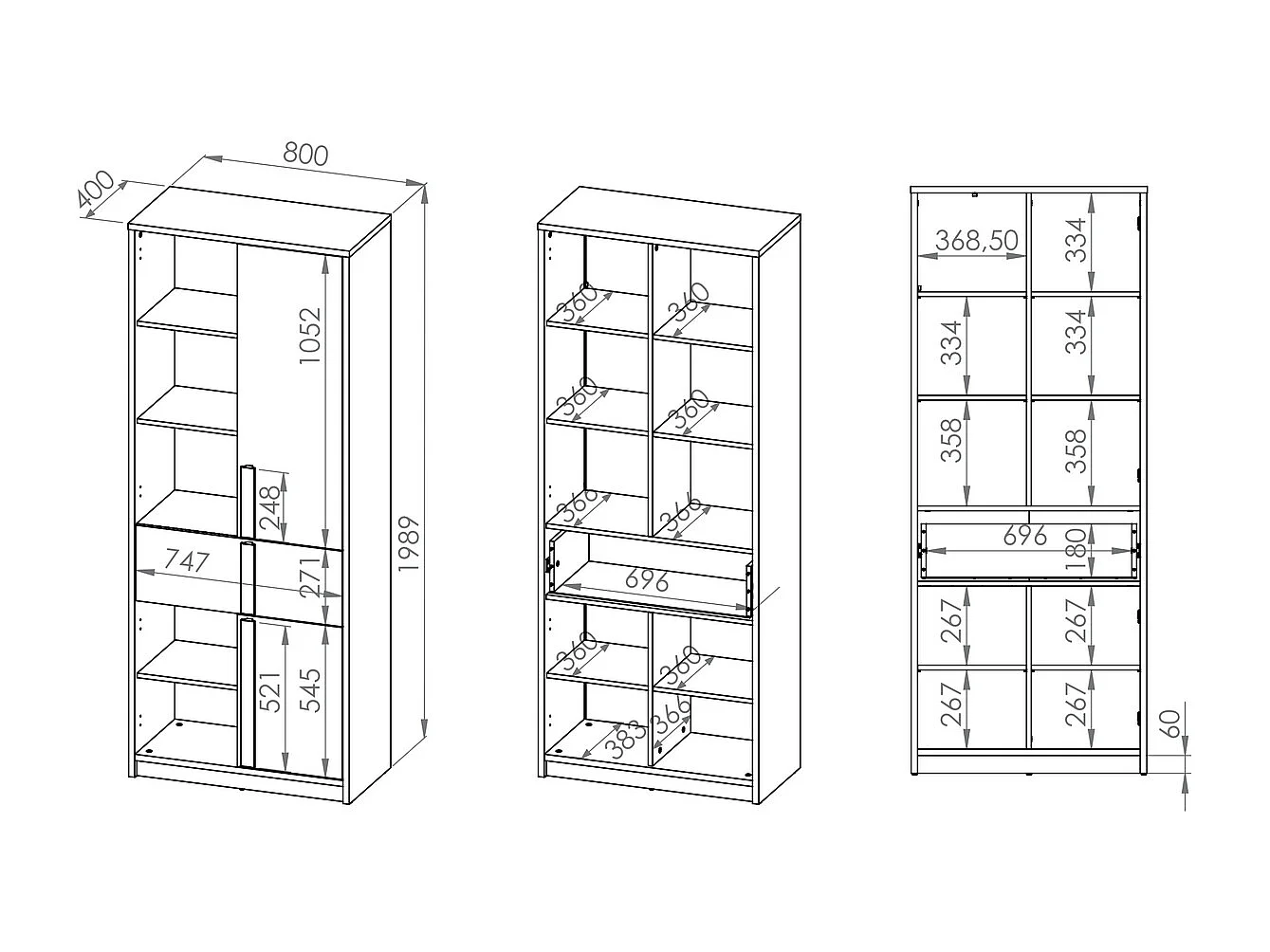 REGALSCHRANK Drop Fjord Buche / weiß / grau 80 / 40 / 199cm