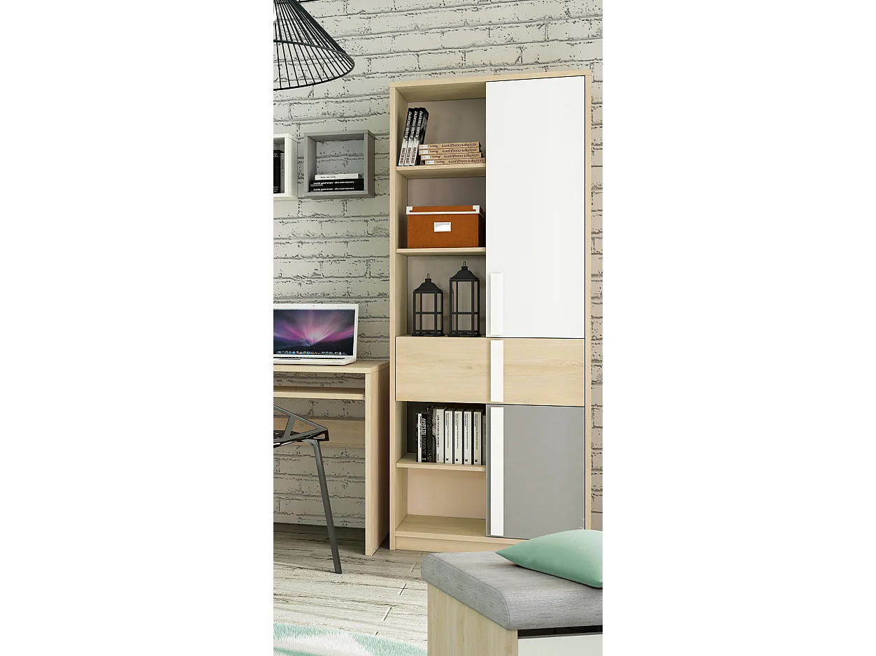 REGALSCHRANK Drop Fjord Buche / weiß / grau 80 / 40 / 199cm