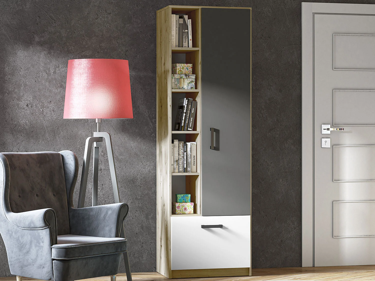 BÜCHERREGAL Fini Artisan Eiche / weiß / anthrazit 60 / 42 / 191cm