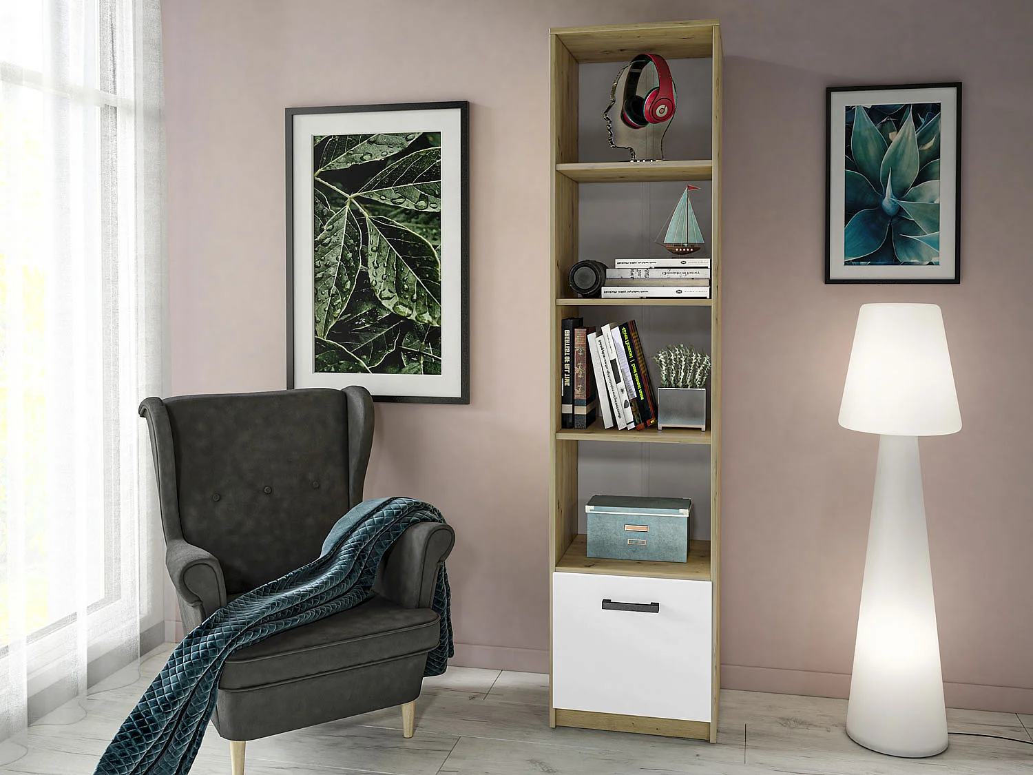 BÜCHERREGAL Fini Artisan Eiche / weiß 45 / 42 / 191cm