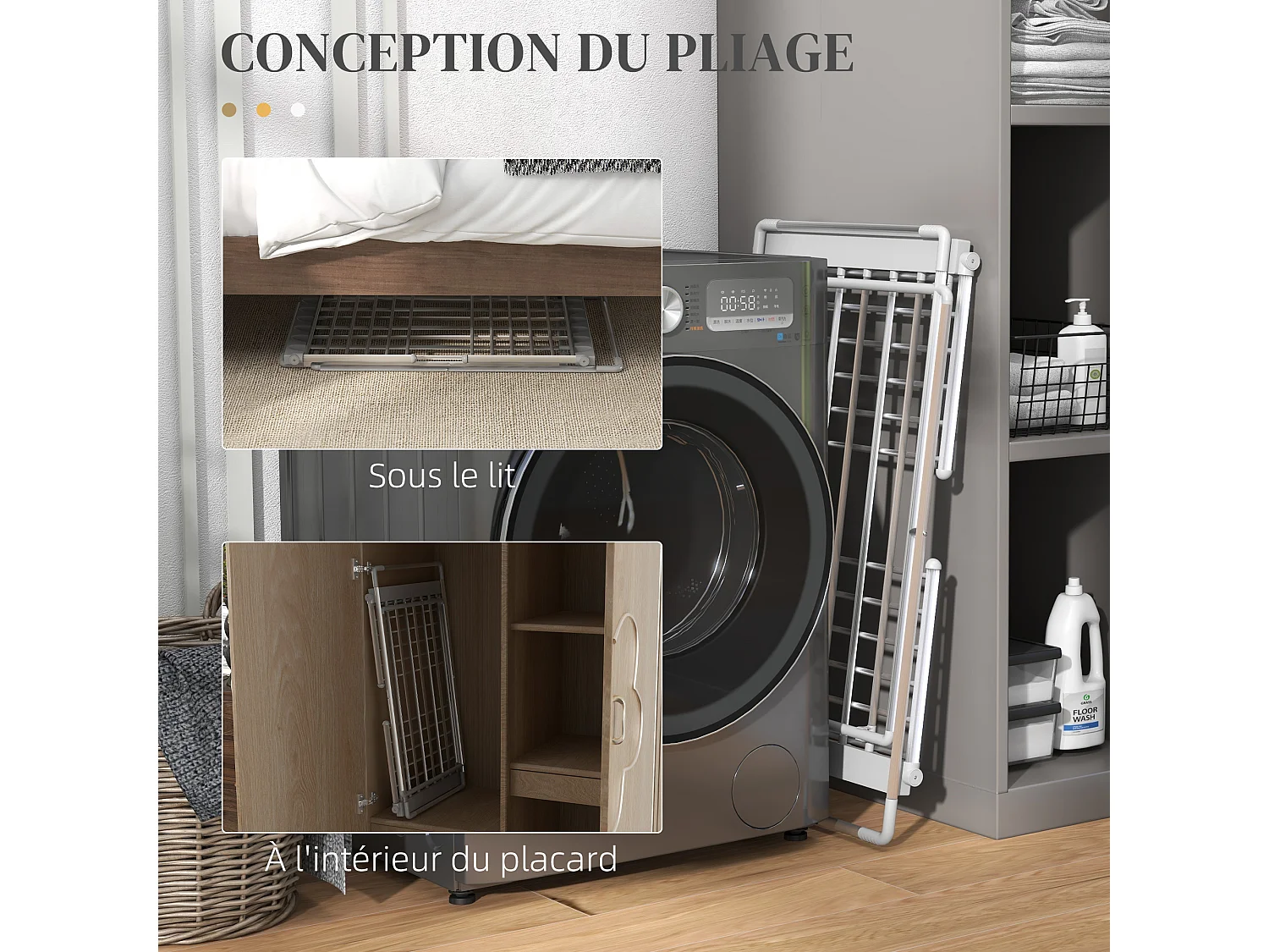 Etendoir séchoir linge pliable 2 ailes latérales extensibles alliage aluminium