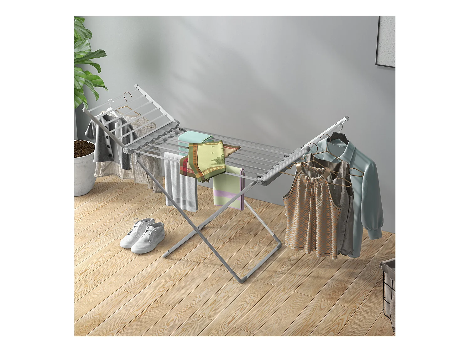 Etendoir séchoir linge pliable 2 ailes latérales extensibles alliage aluminium