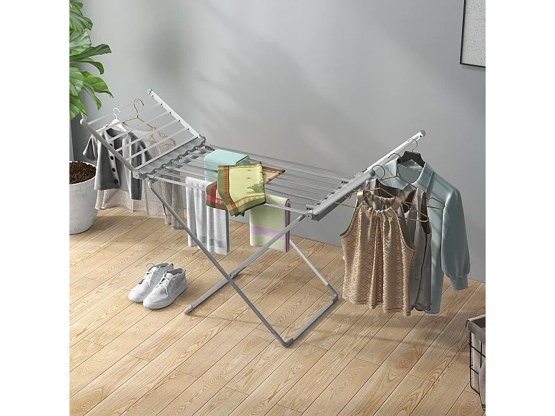 Etendoir séchoir linge pliable 2 ailes latérales extensibles alliage aluminium