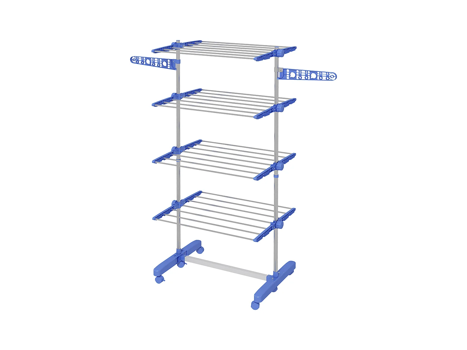 Séchoir à linge étendoir pliable ailes latérales 4 niveaux bleu