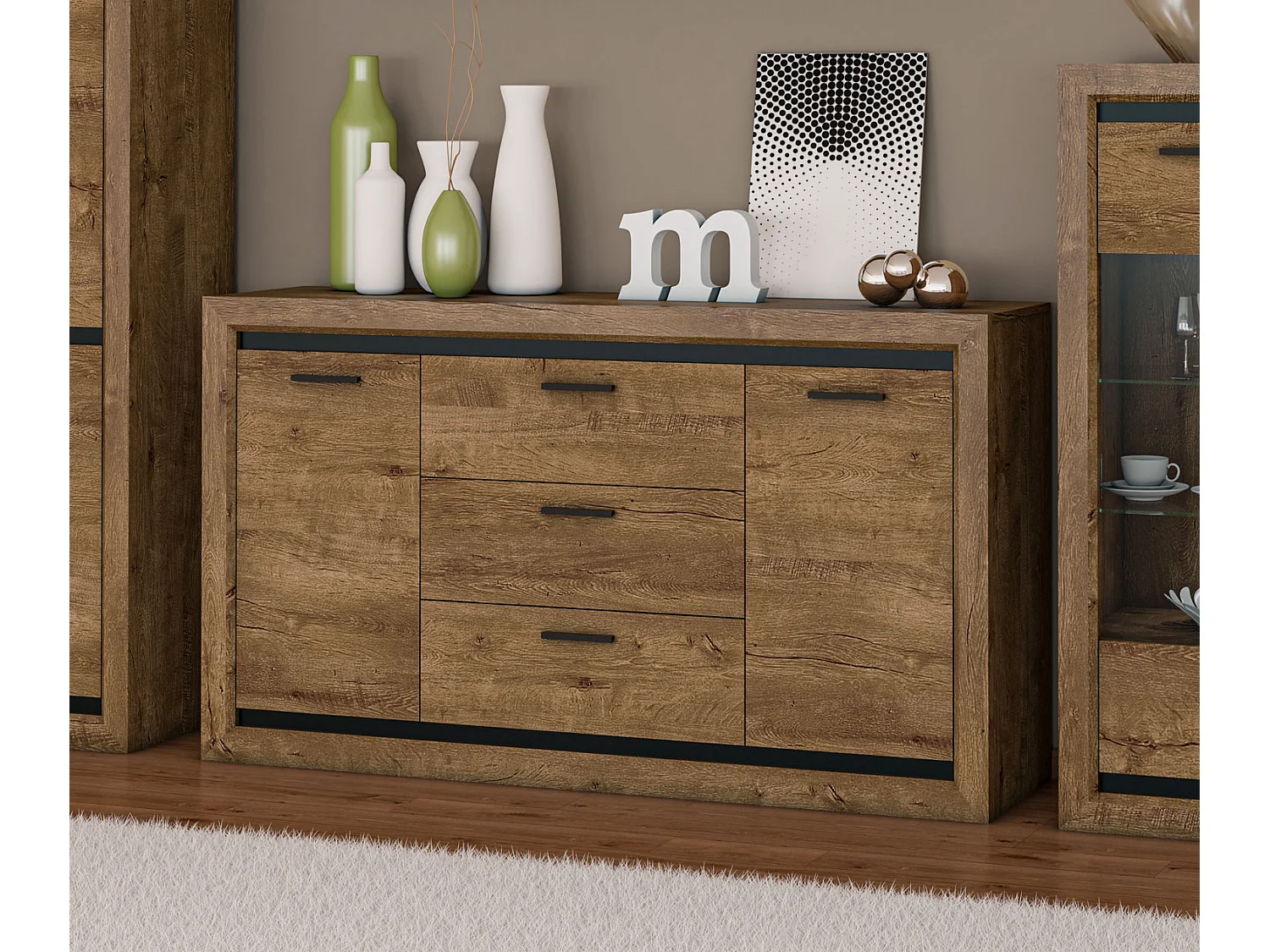 SIDEBOARD Baltica Lefkas Eiche / schwarz 165 / 43 / 94cm