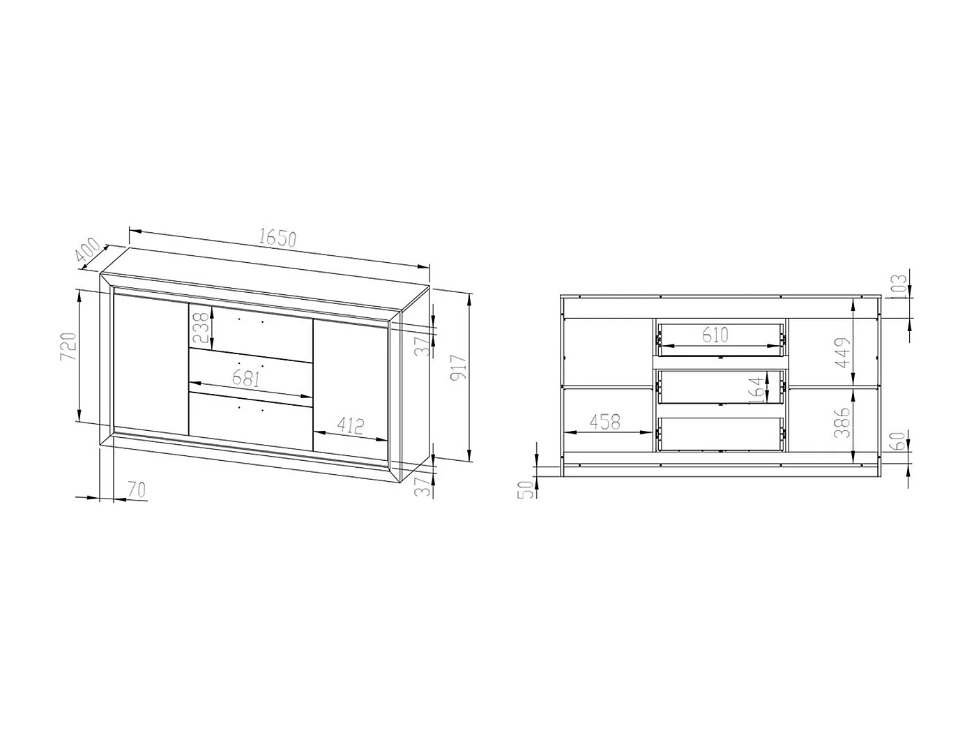 SIDEBOARD Baltica Lefkas Eiche / schwarz 165 / 43 / 94cm