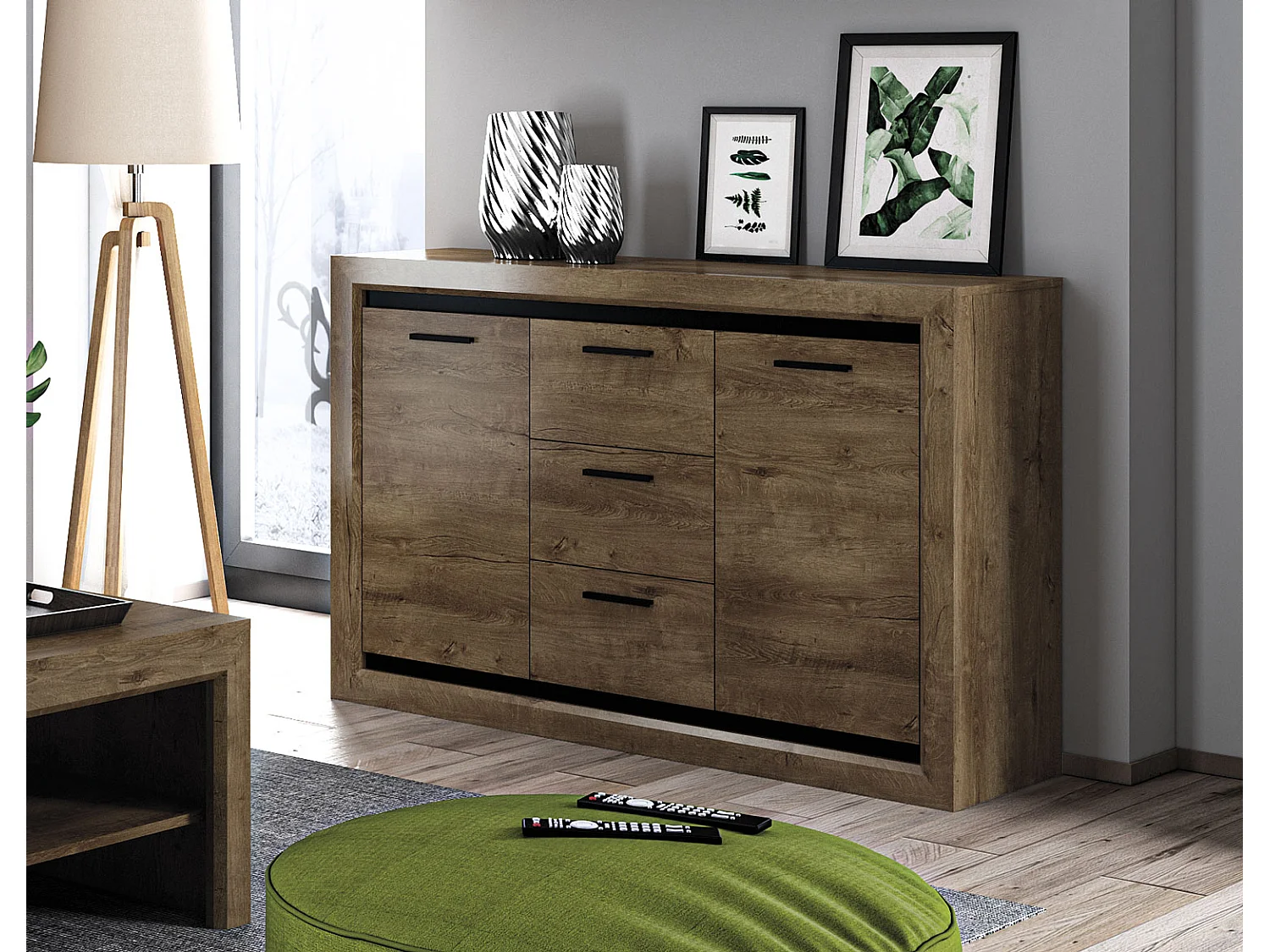 SIDEBOARD Baltica Lefkas Eiche / schwarz 138 / 43 / 94cm