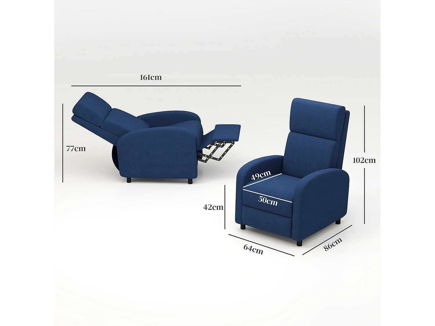 Fauteuil de relaxation inclinable réglable repose-pied tissu bleu