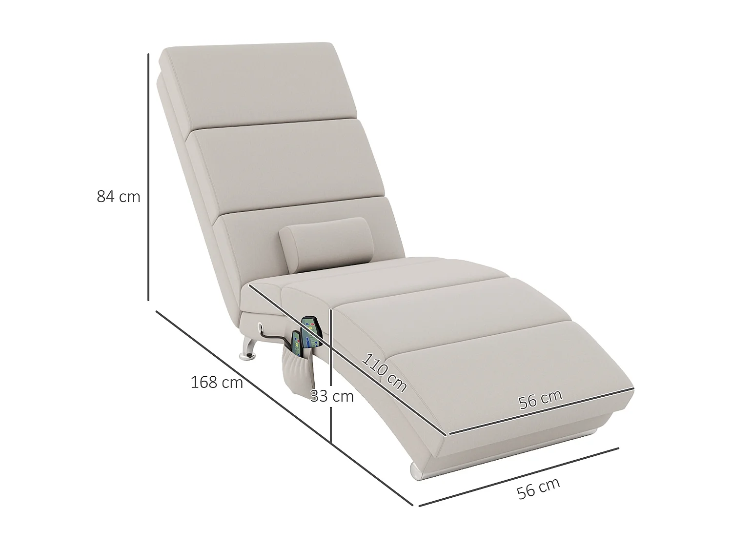 Fauteuil relax massant chauffant design contemporain - chaise longue d'intérieur - piètement métal chromé tissu beige