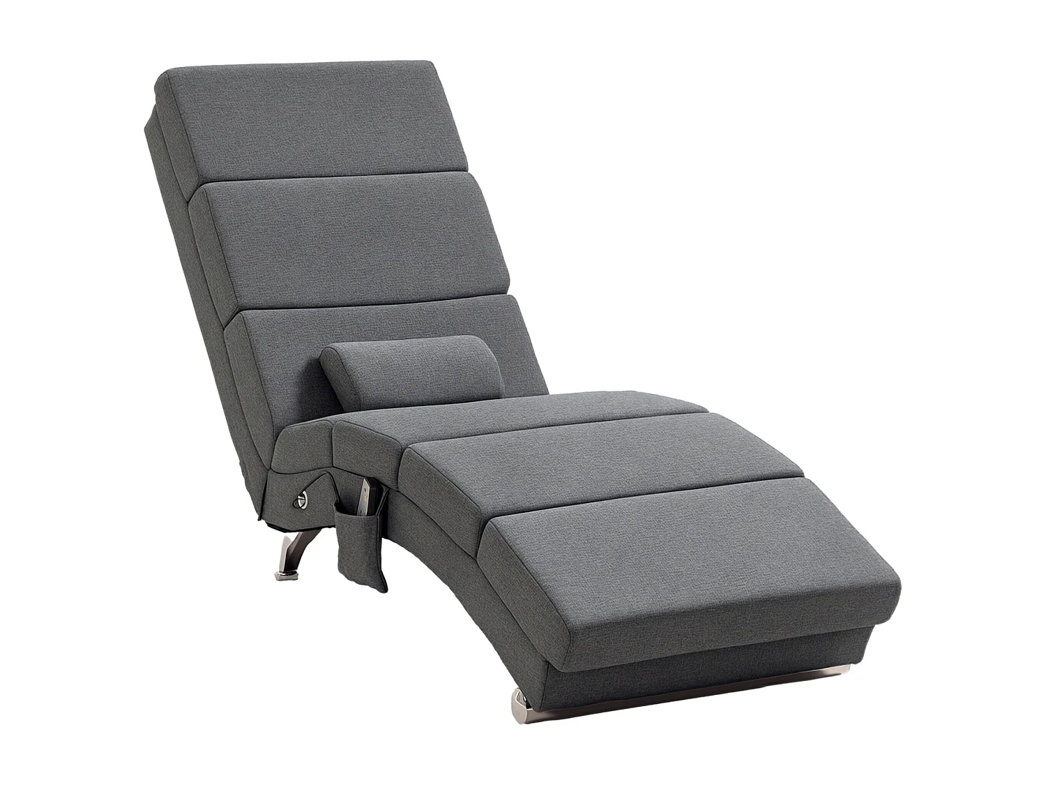 Fauteuil relax massant chauffant design contemporain - chaise longue d'intérieur - piètement métal chromé tissu gris