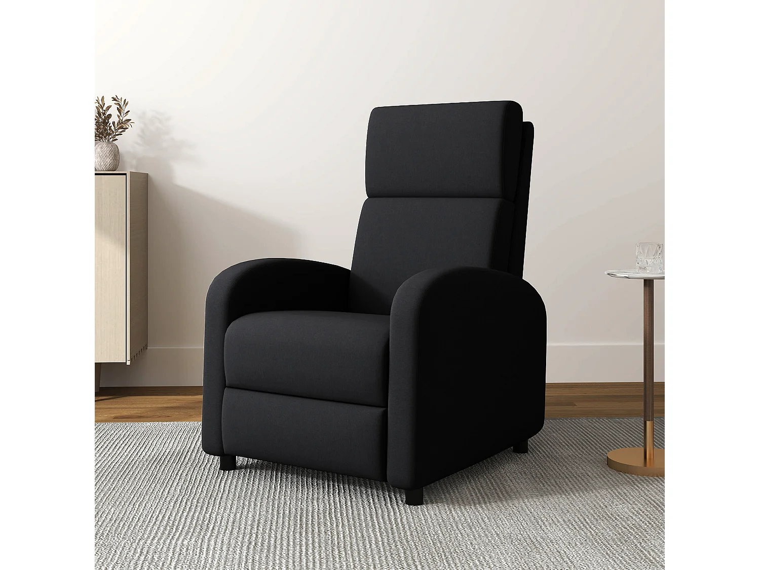 Fauteuil de relaxation inclinable réglable repose-pied tissu noir