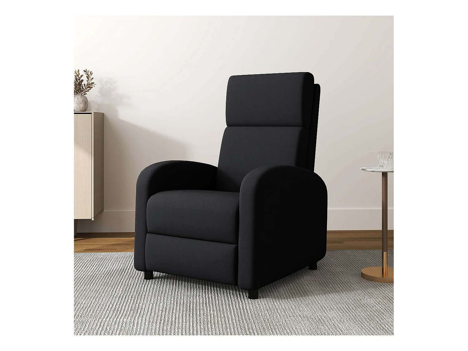 Fauteuil de relaxation inclinable réglable repose-pied tissu noir
