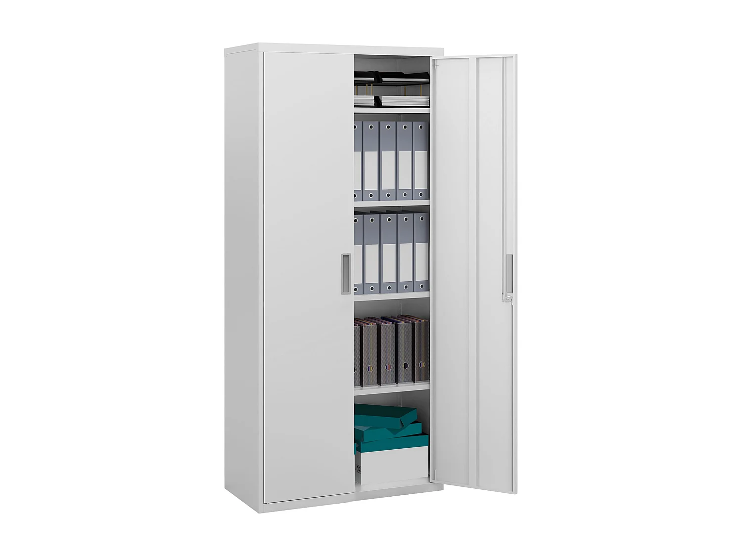 Armoire de bureau verrouillable 2 portes - 4 étagères réglables, 2 clés - acier laminé à froid blanc