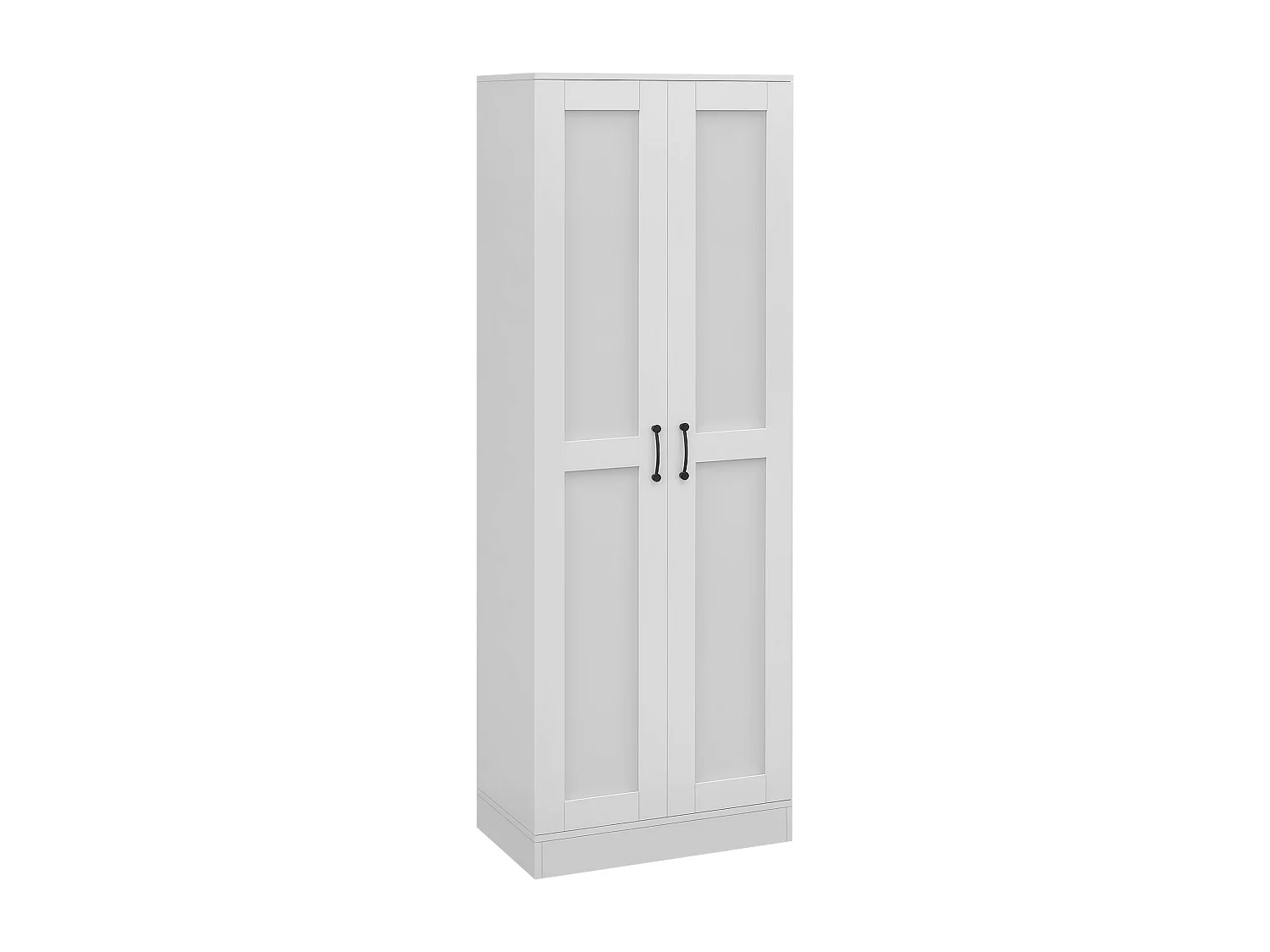 Armoire 2 portes 4 étagères dim. 60L x 36,5l x 175H cm poignées métal noir panneaux blanc