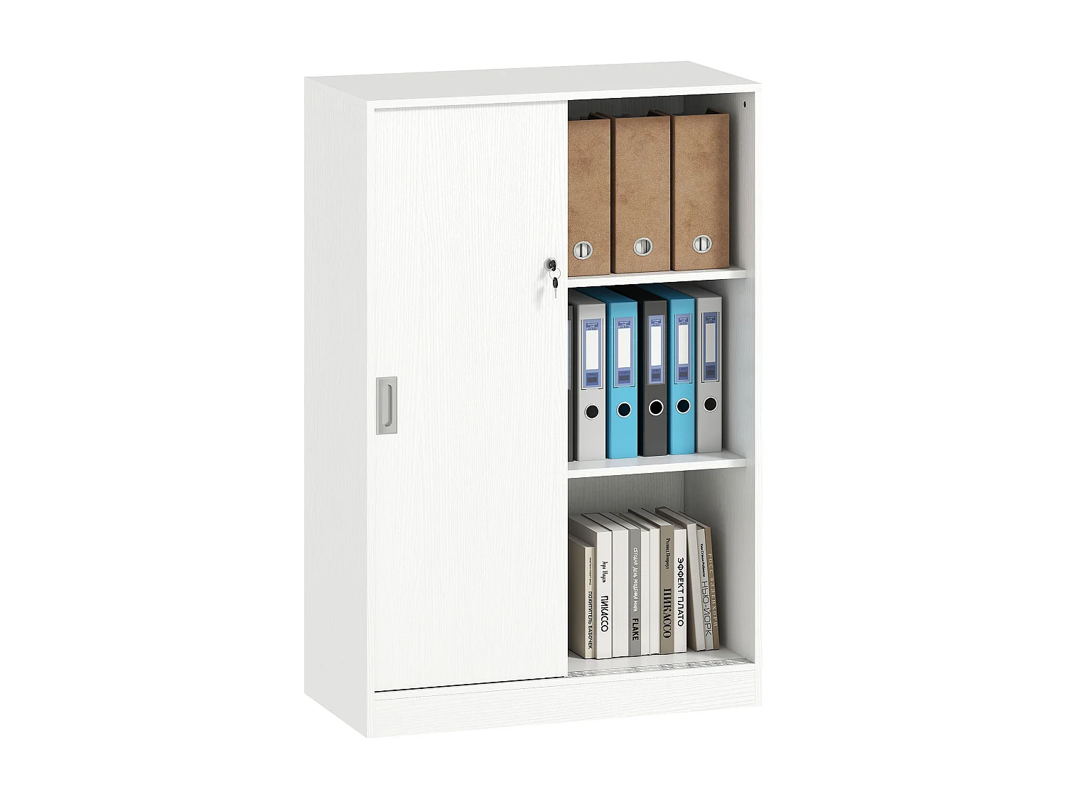 Armoire de bureau 2 portes coulissantes verrouillables dim. 80L x 40l x 120H cm 2 étagères panneaux particules blanc