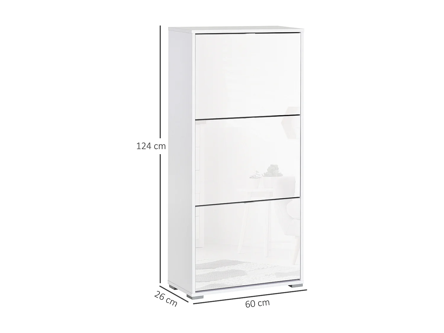 Meuble à chaussures 3 portes abattantes 3 compartiments MDF blanc laqué