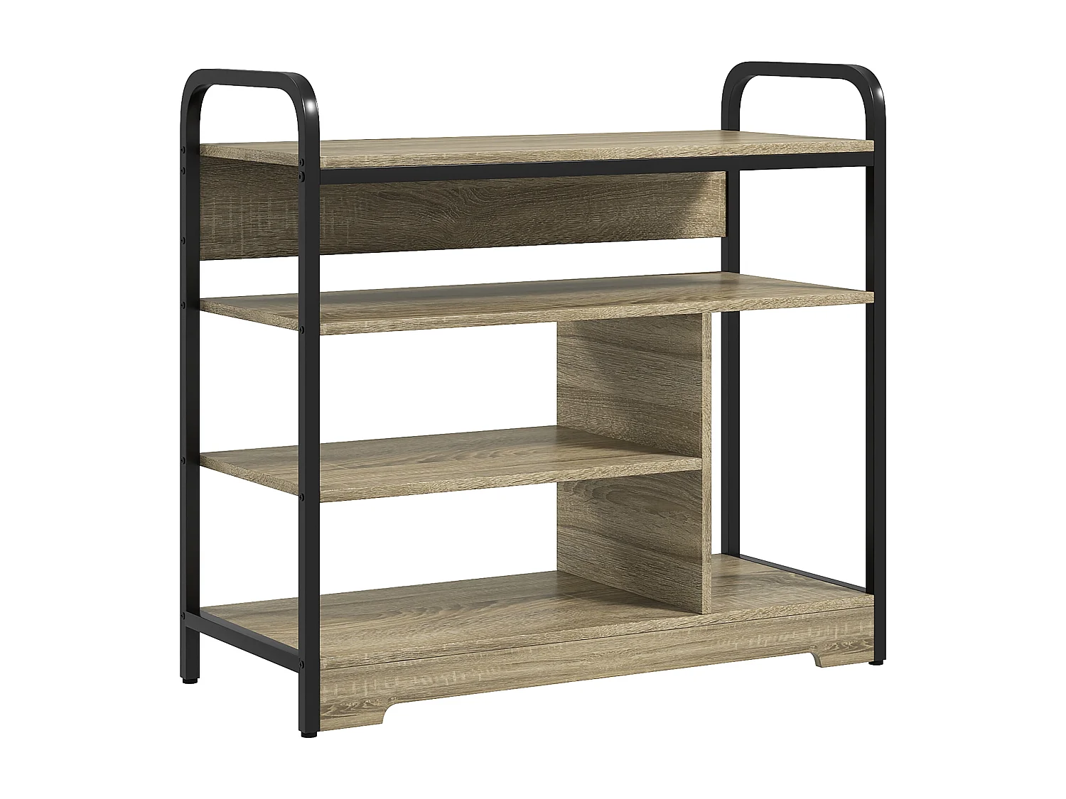 Meuble à chaussures 4 niv. style industriel - dim. 70L x 30l x 65H cm - métal noir aspect chêne clair