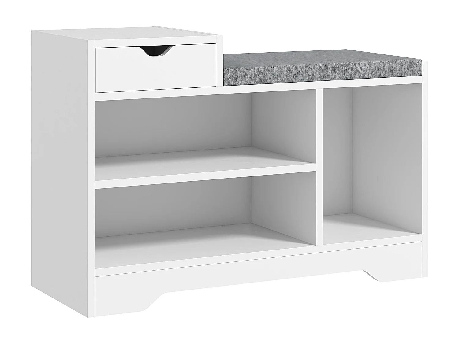 Meuble chaussures banc à chaussures tiroir 3 niches coussin gris inclus panneaux blanc