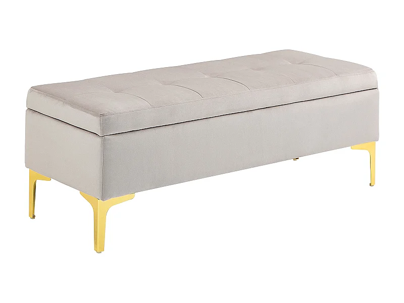 Banquette coffre de rangement 2 en 1 - assise effet capitonnée - métal doré aspect velours gris clair