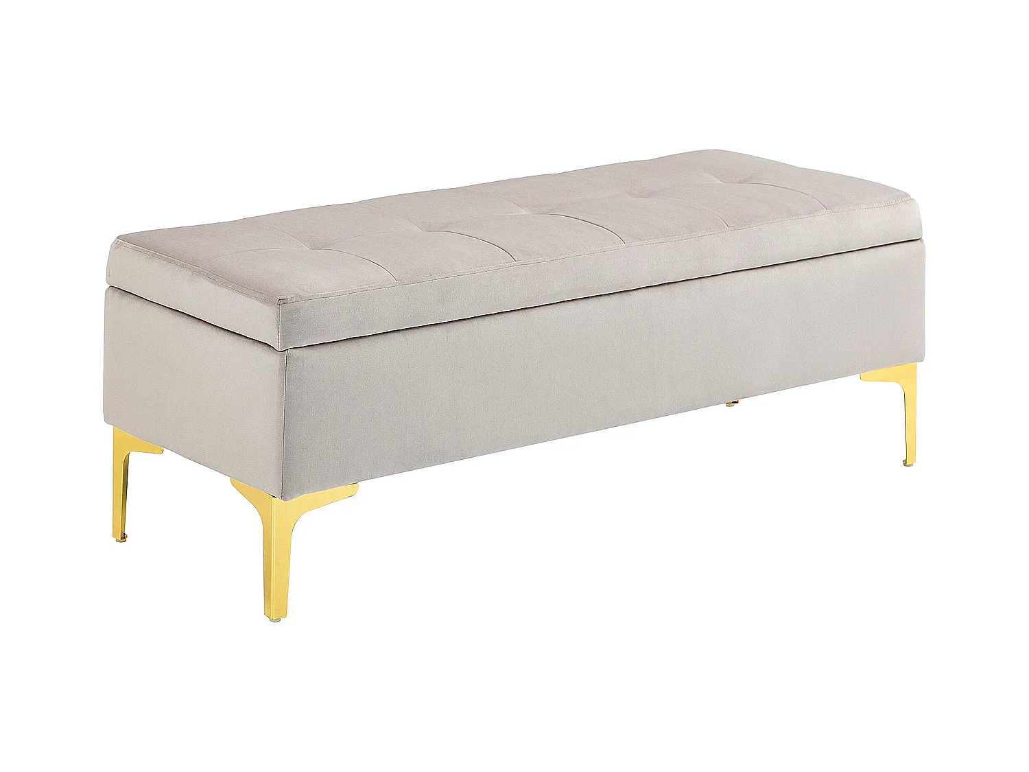 Banquette coffre de rangement 2 en 1 - assise effet capitonnée - métal doré aspect velours gris clair