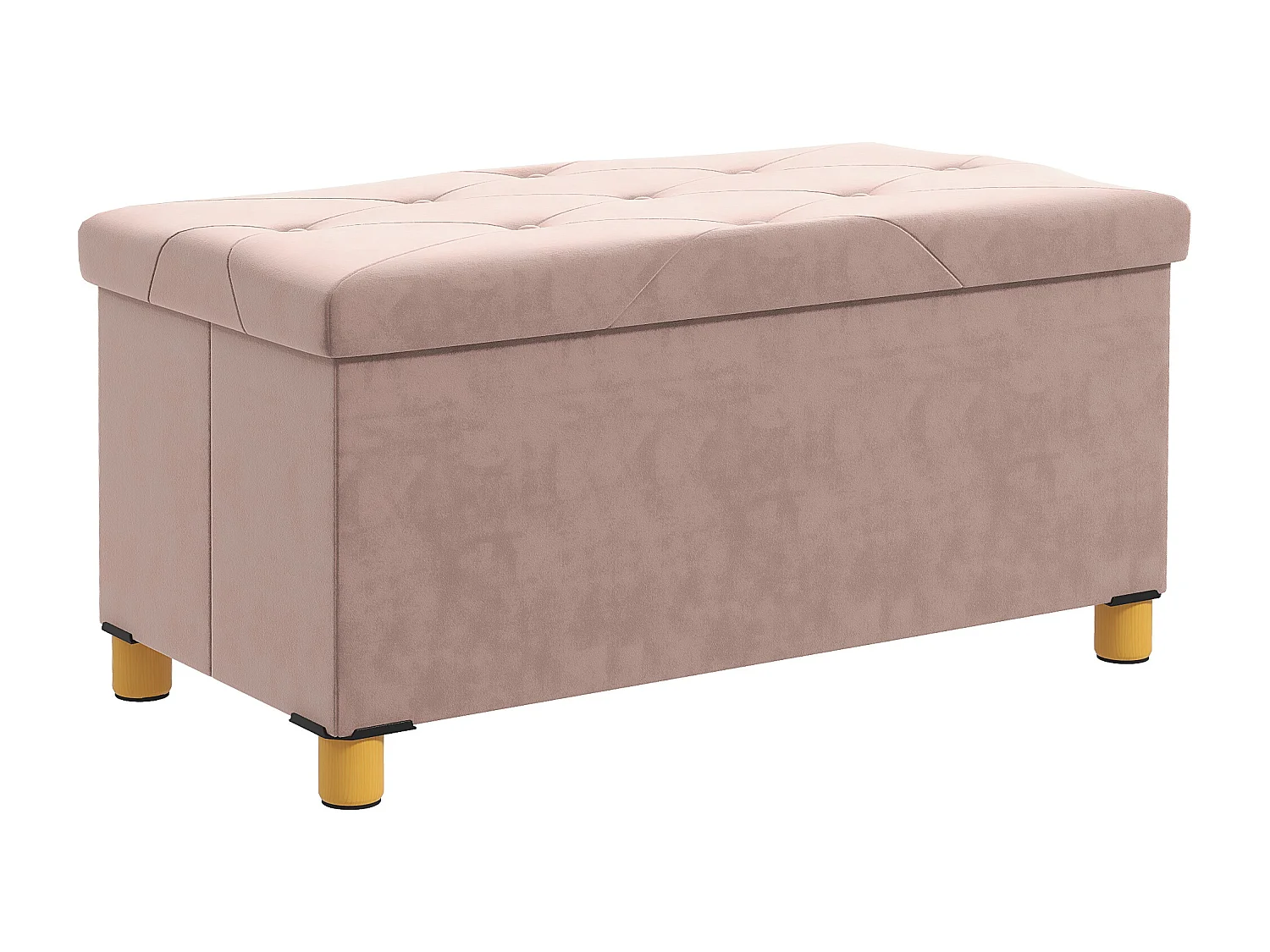 Banc coffre style Chesterfield effet capitonné dim. 76L x 38l x 38H cm piètement bois velours vieux rose