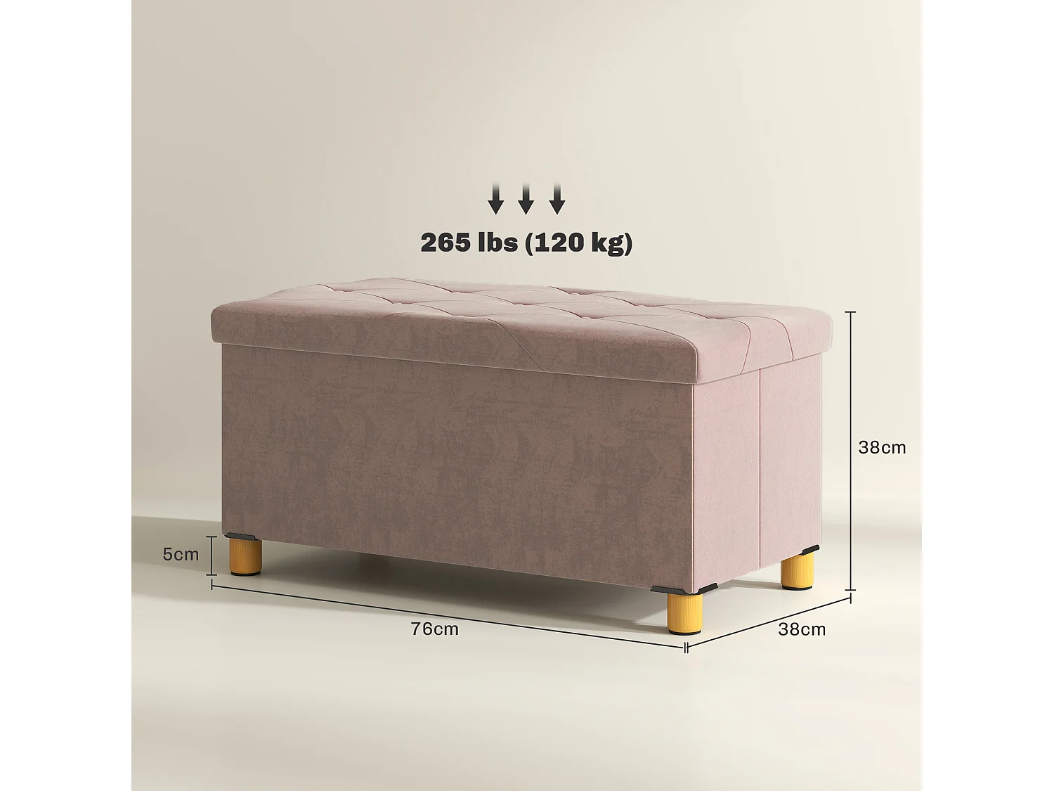 Banc coffre style Chesterfield effet capitonné dim. 76L x 38l x 38H cm piètement bois velours vieux rose