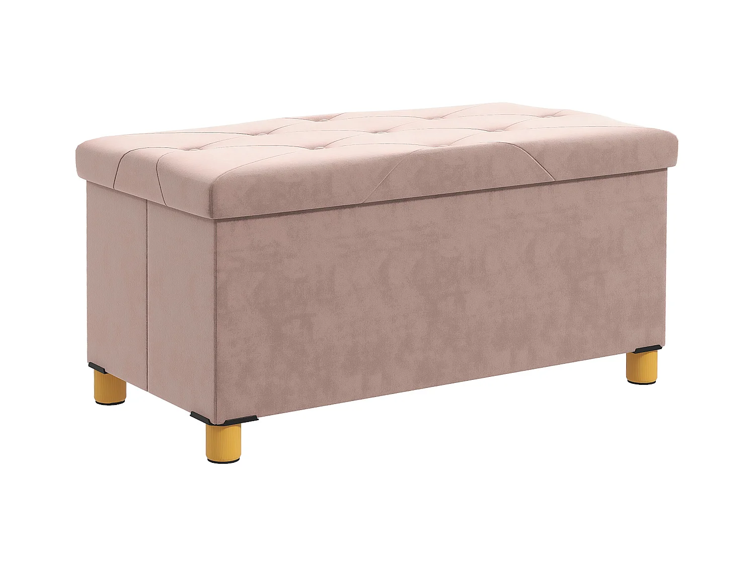 Banc coffre style Chesterfield effet capitonné dim. 76L x 38l x 38H cm piètement bois velours vieux rose