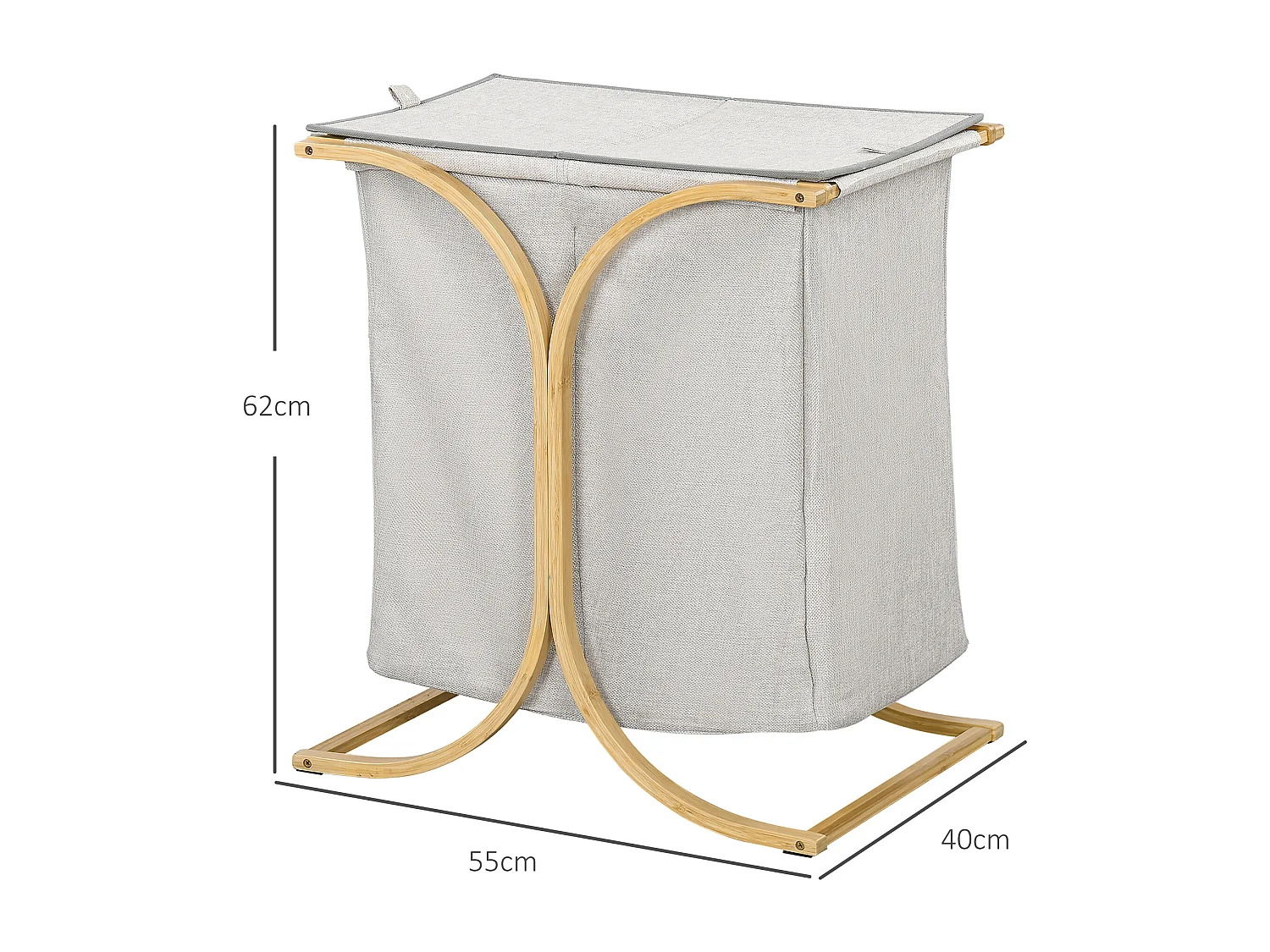 Panier à linge corbeille à linge bac linge sale 2 paniers bambou polyester gris