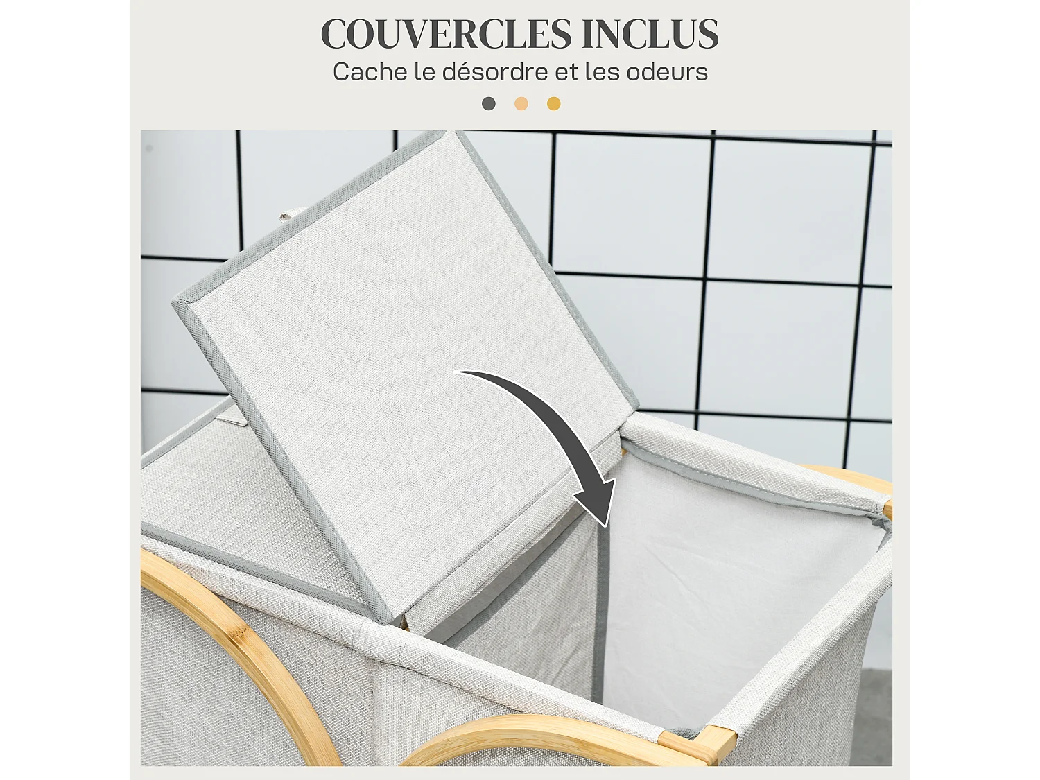 Panier à linge corbeille à linge bac linge sale 2 paniers bambou polyester gris