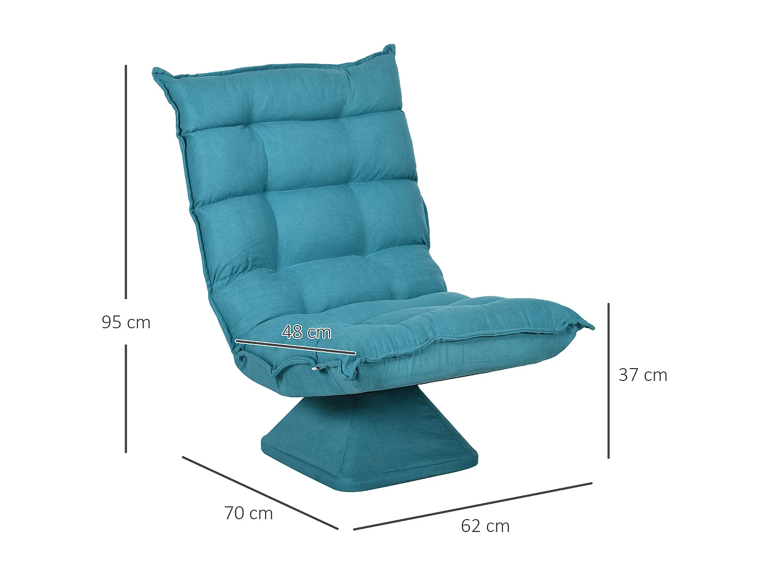 Fauteuil relax grand confort pivotant inclinaison réglable 5 niv. épais garnissage mousse haute densité tissu velours microfibre turquoise