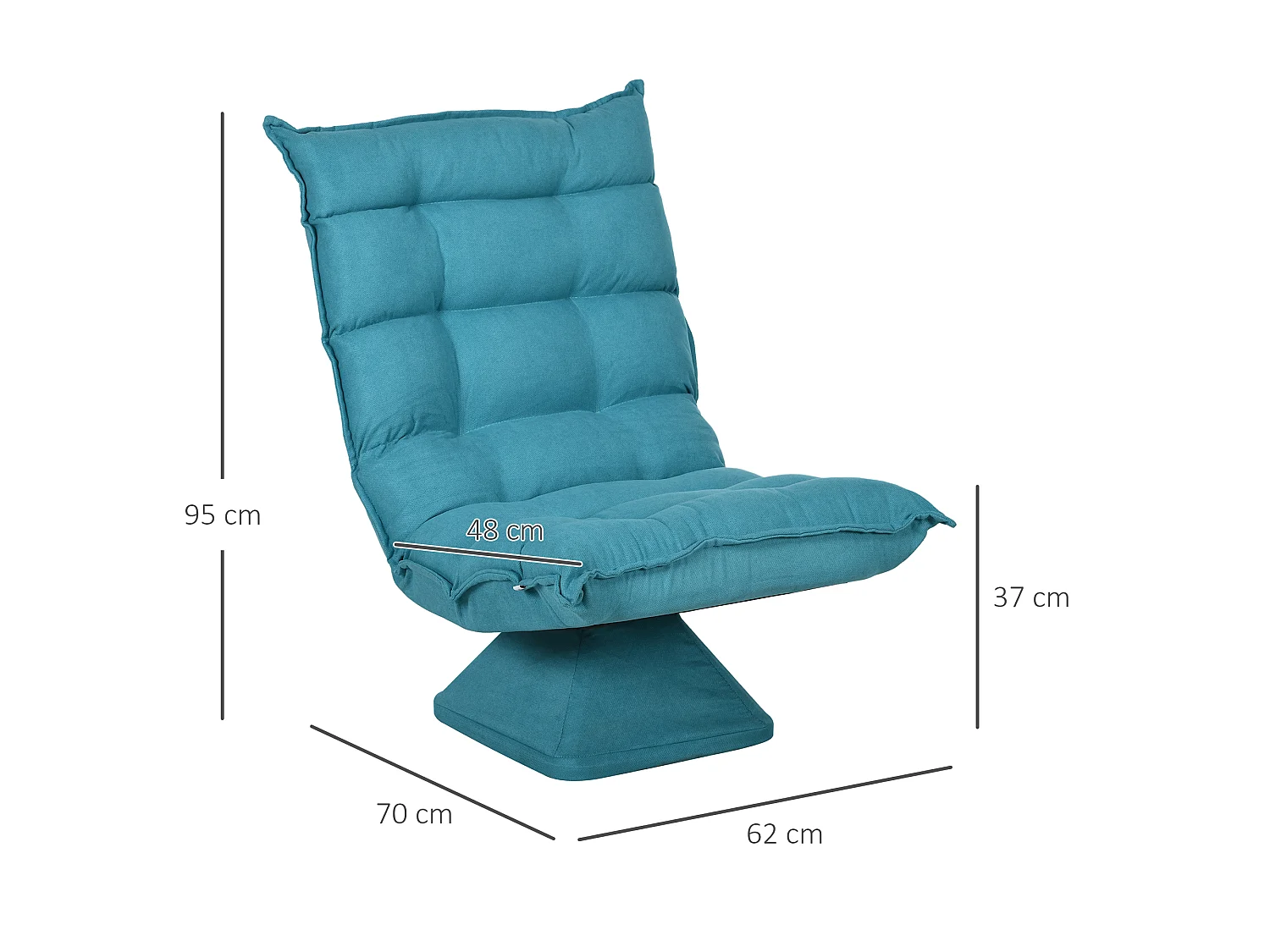 Fauteuil relax grand confort pivotant inclinaison réglable 5 niv. épais garnissage mousse haute densité tissu velours microfibre turquoise