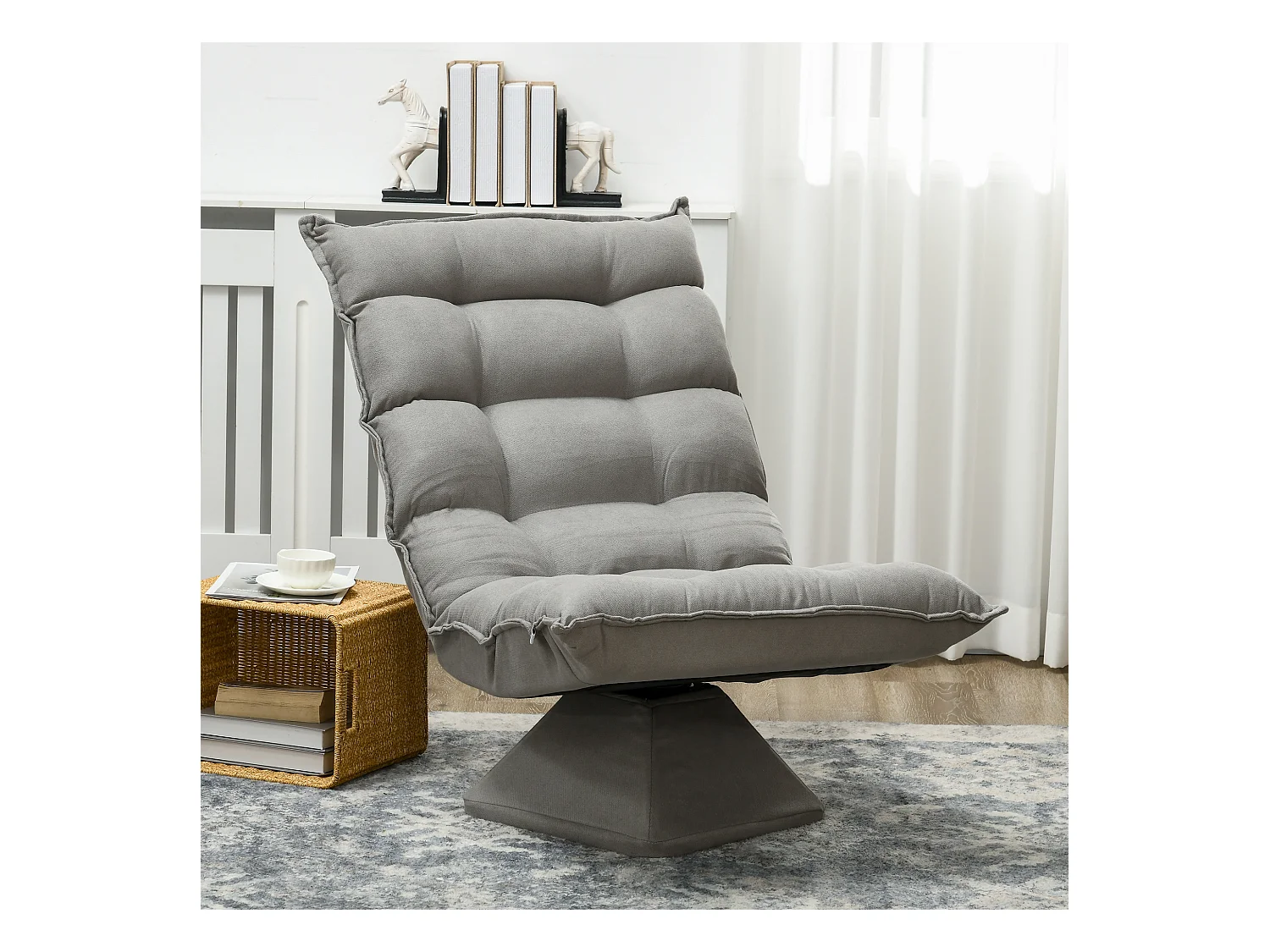 Fauteuil relax grand confort pivotant inclinaison réglable 5 niv. épais garnissage mousse haute densité tissu velours microfibre gris clair