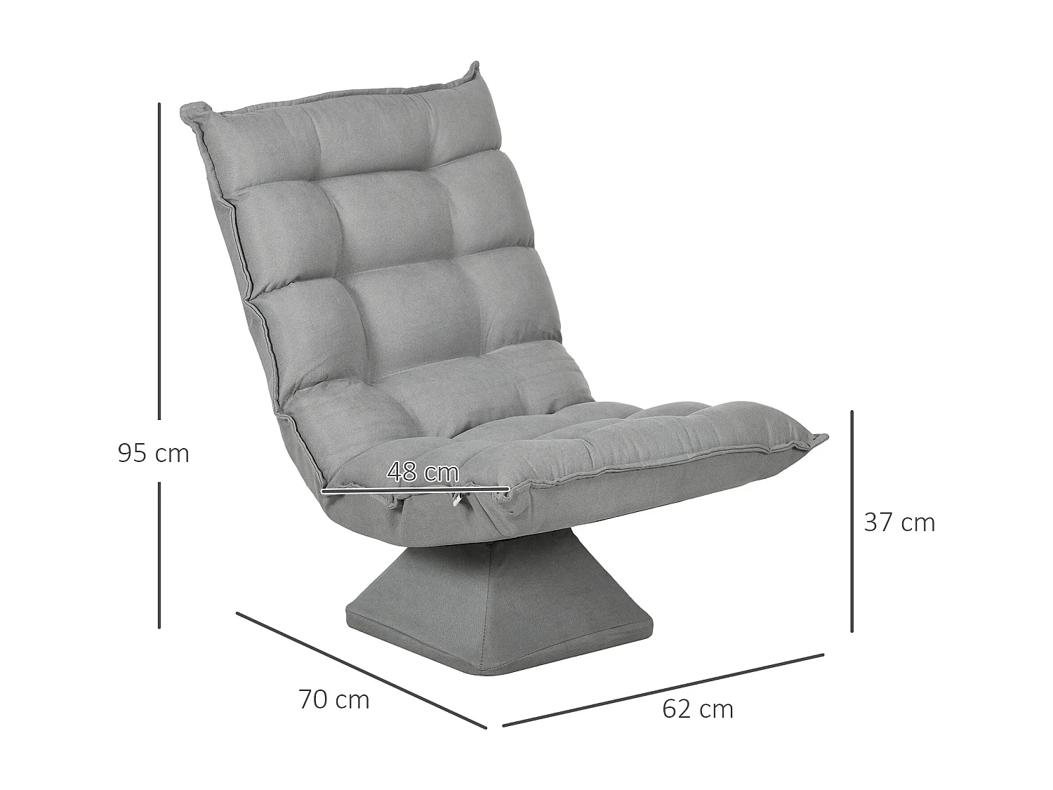 Fauteuil relax grand confort pivotant inclinaison réglable 5 niv. épais garnissage mousse haute densité tissu velours microfibre gris clair