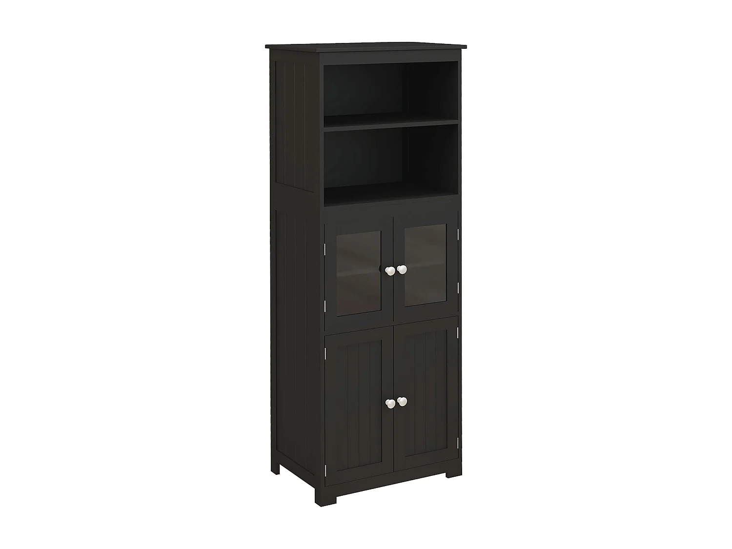 Armoire de cuisine multi-rangements 4 portes avec étagères 2 niches grand plateau MDF noir