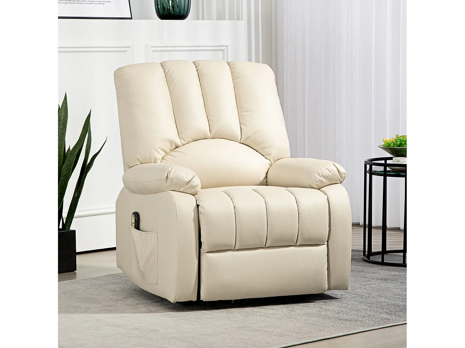 Fauteuil de relaxation électrique - fauteuil releveur inclinable - repose-pied ajustable - microfibre polyester beige clair