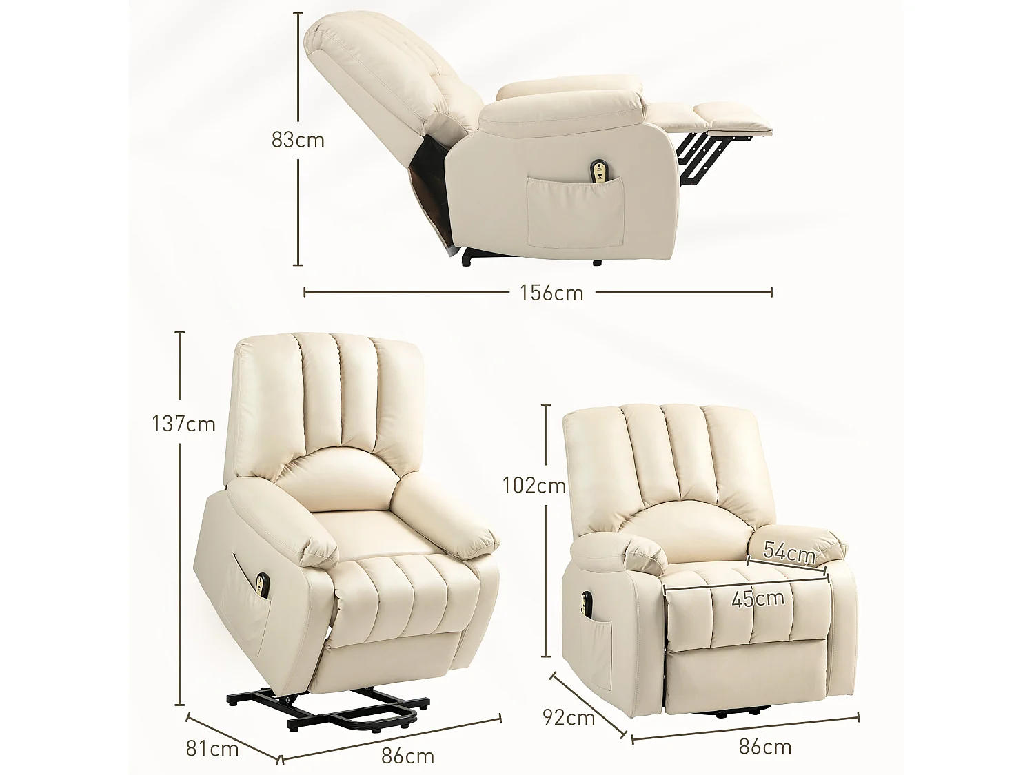 Fauteuil de relaxation électrique - fauteuil releveur inclinable - repose-pied ajustable - microfibre polyester beige clair