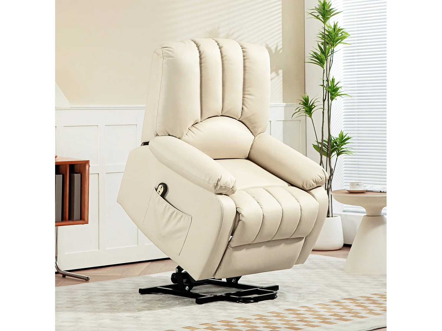 Fauteuil de relaxation électrique - fauteuil releveur inclinable - repose-pied ajustable - microfibre polyester beige clair