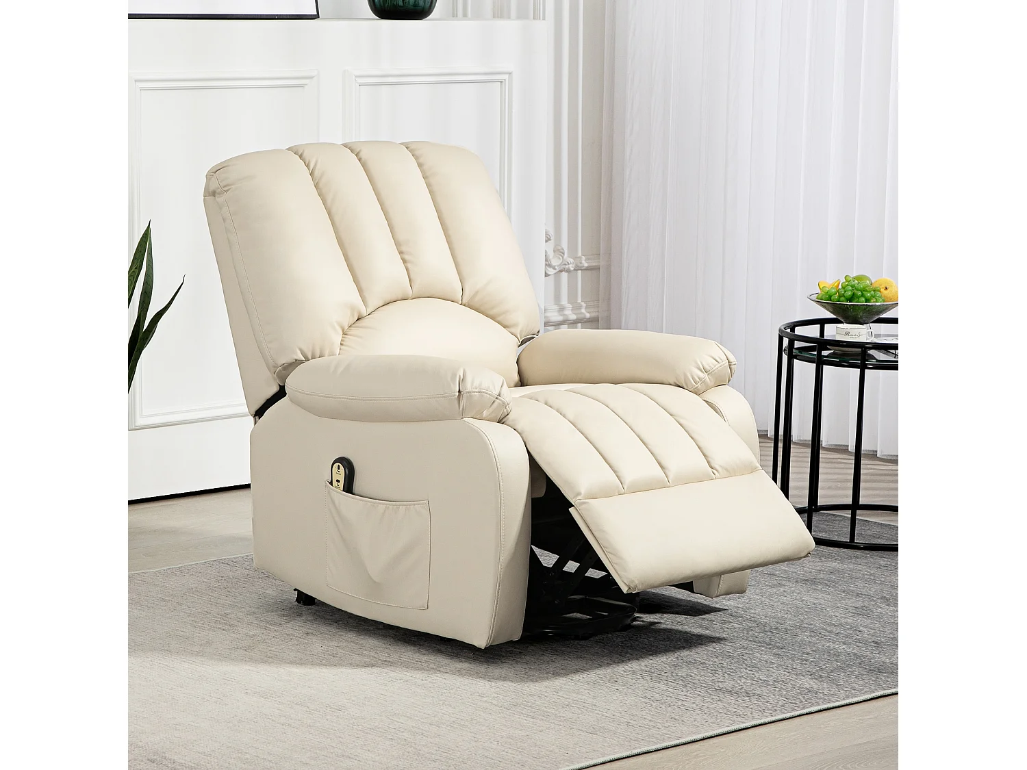 Fauteuil de relaxation électrique - fauteuil releveur inclinable - repose-pied ajustable - microfibre polyester beige clair