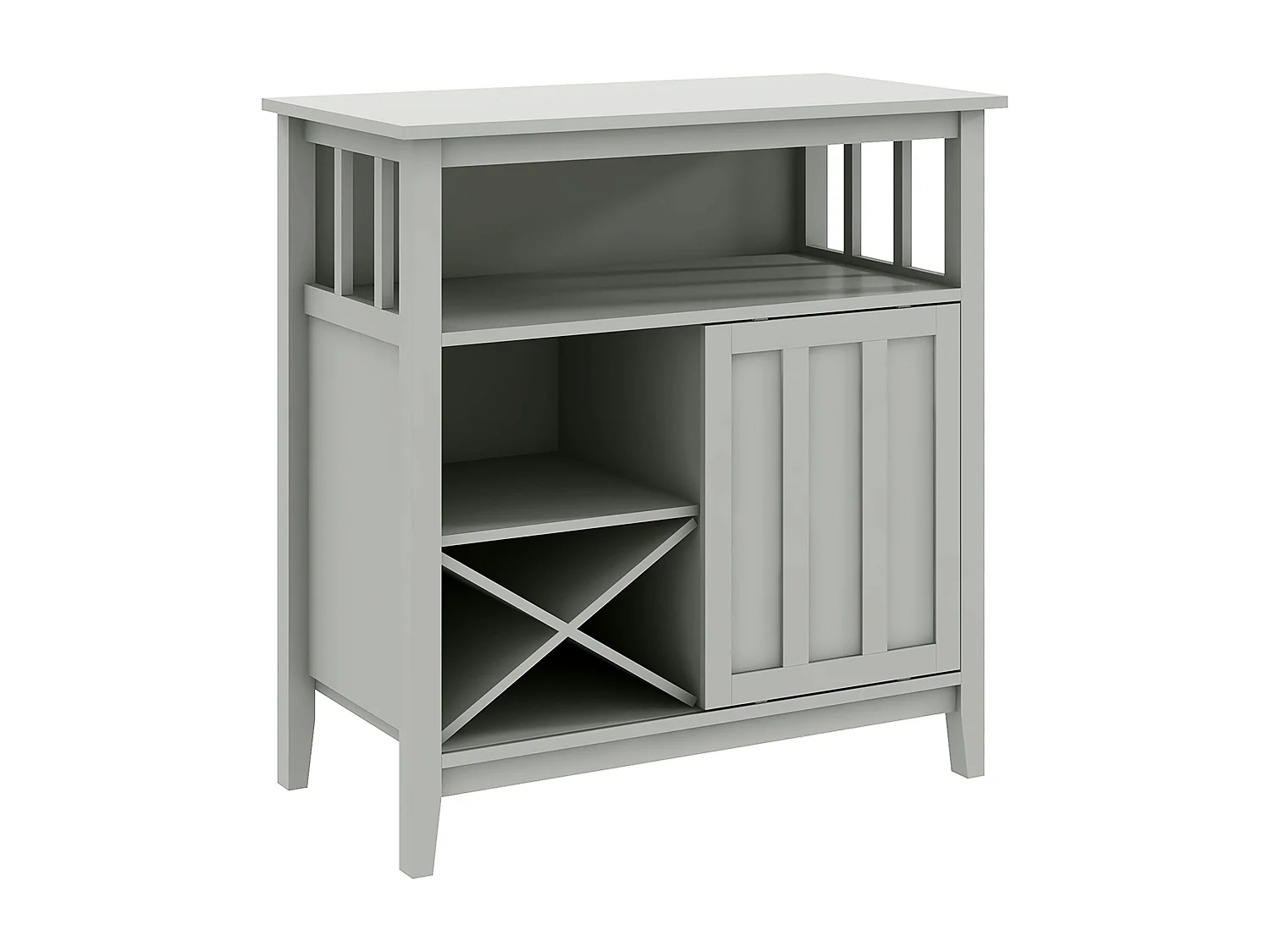 Buffet porte coulissante 2 étagères casier à bouteilles niche MDF gris clair