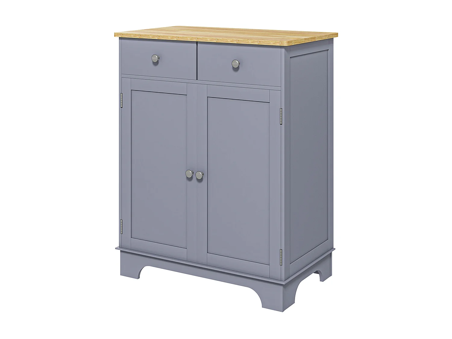 Buffet multi-rangement 2 portes avec étagère réglable 2 tiroirs coulissants bois d'hévéa MDF gris