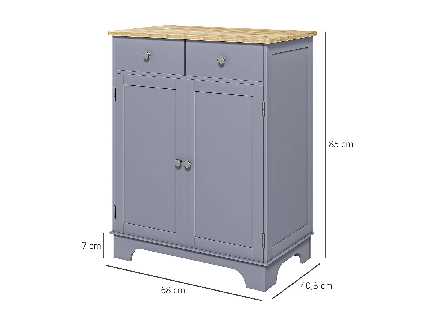 Buffet multi-rangement 2 portes avec étagère réglable 2 tiroirs coulissants bois d'hévéa MDF gris