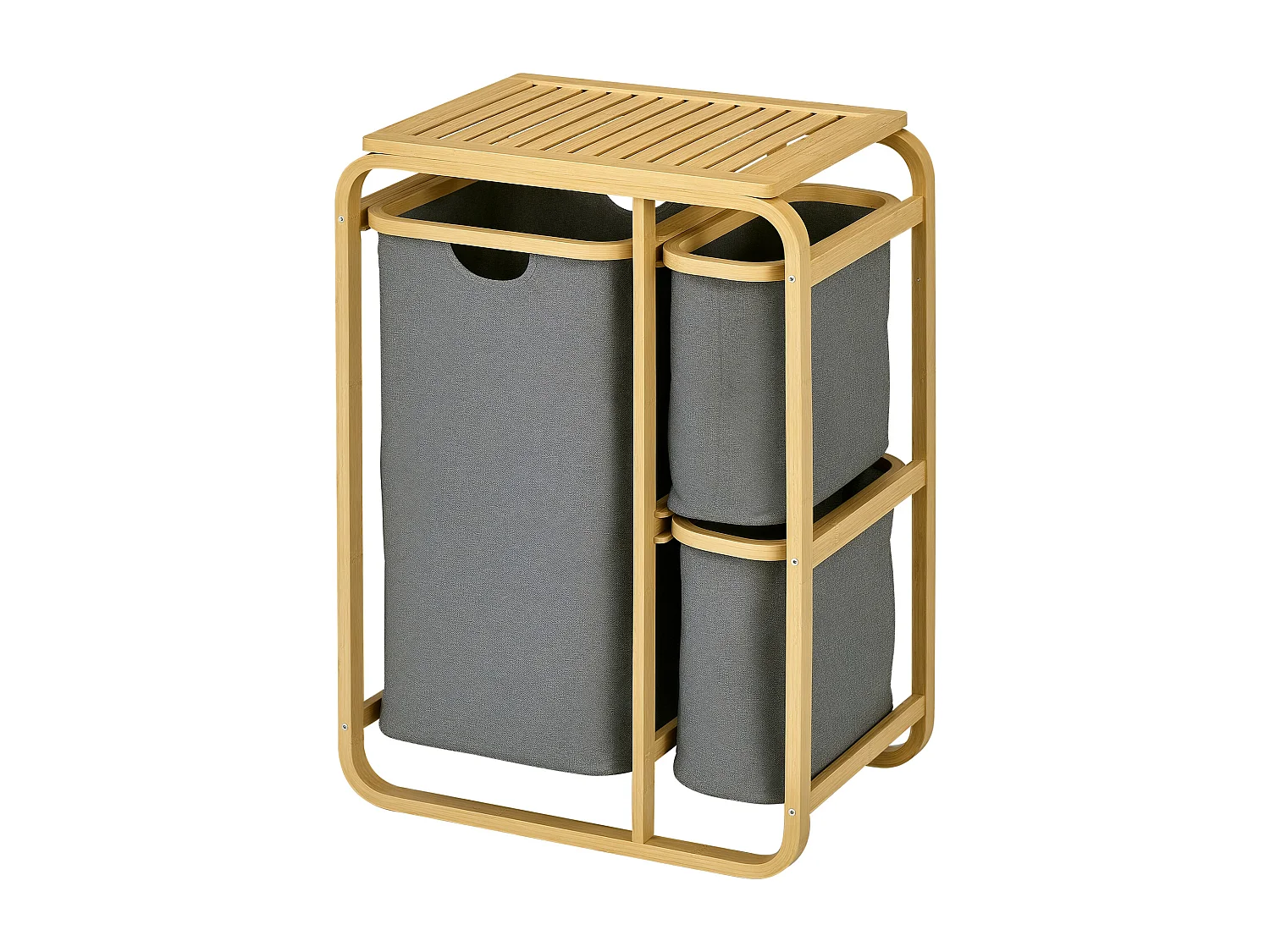 Panier à linge corbeille à linge bac linge sale 3 paniers amovibles bambou non-tissé gris