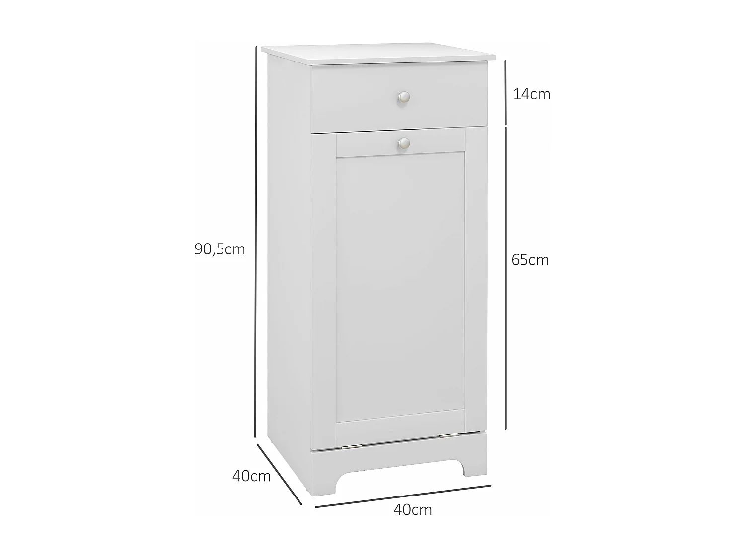 Meuble de salle de bain avec panier à linge, meuble de rangement avec tiroir - 40L x 40l x 90,5H cm - blanc
